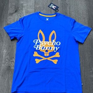 Psycho Bunny Royal Blue Tee with Vibrant Orange Design Size X3
